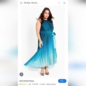 Avenue Blue Ombre Pleated Dress
